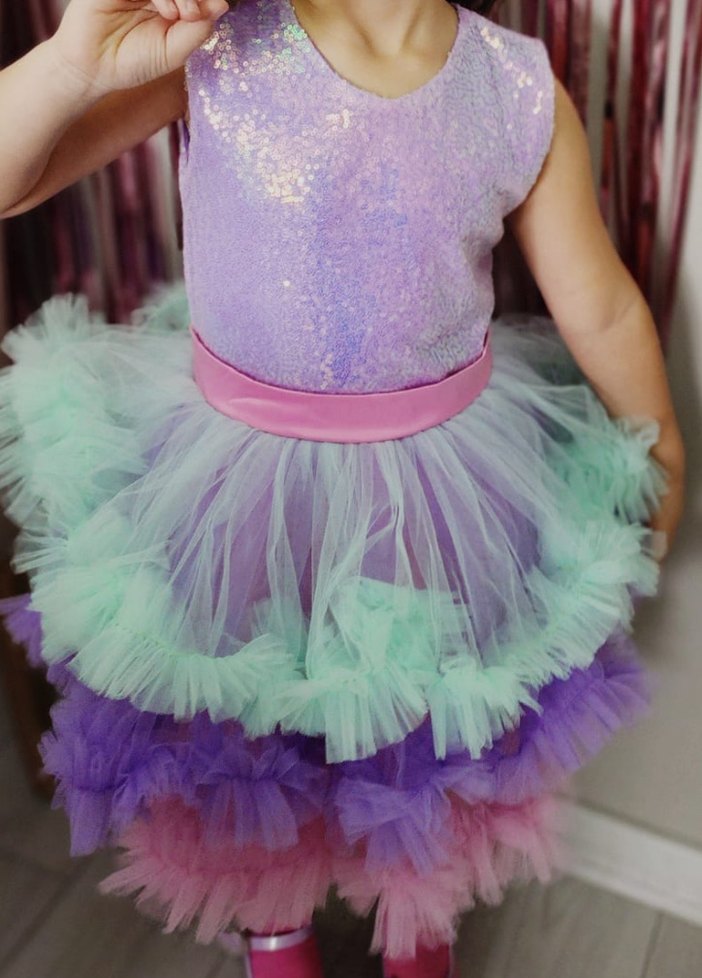 Kız Çocuk Renkli Fırfırlı Özel Gün Elbisesi - Görsel 3