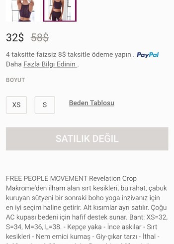 s Beden Freepeople Movement Sporcu Crop