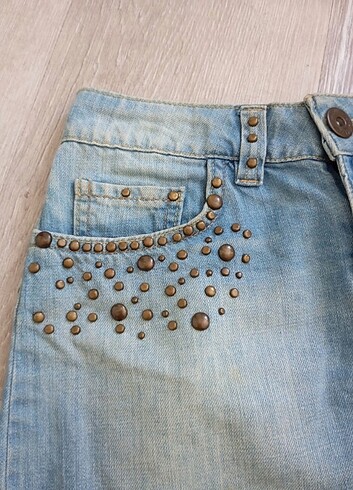 xs Beden mavi Renk Polo Zımbalı Jean Etek