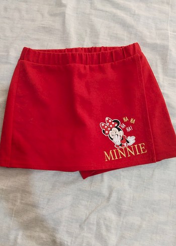 Kız Çocuk Kırmızı Minnie Baskılı Mini Şort