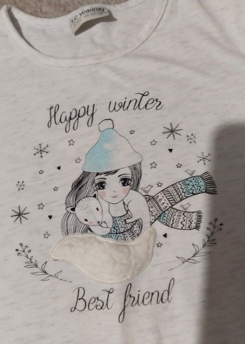 Baskılı Beyaz Uzun Kollu Kız Tişörtü - Görsel 2