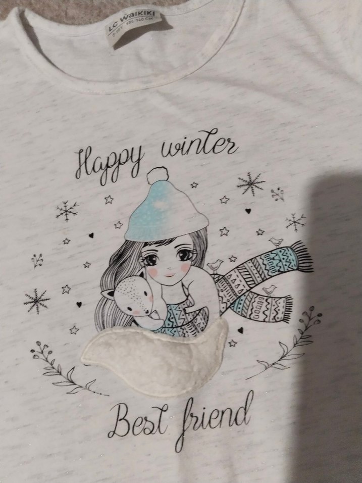 Baskılı Beyaz Uzun Kollu Kız Tişörtü - Görsel 2