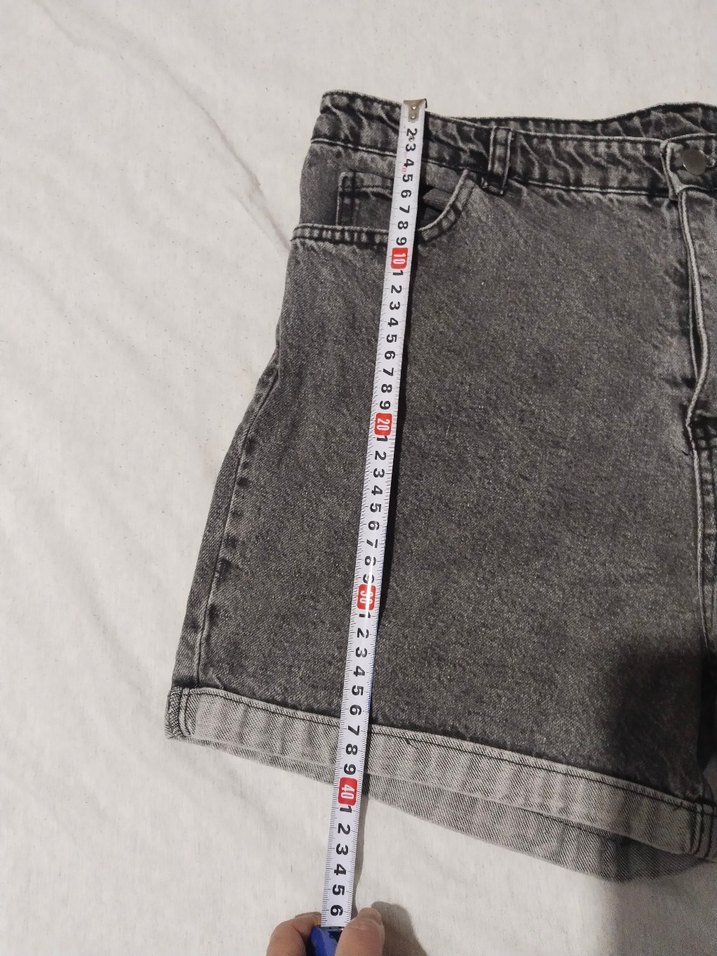 Gri Kadın Denim Mini Şort - Görsel 5