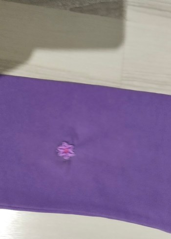 Mor Baskılı Kız Tayt Velcro Detaylı - Görsel 6