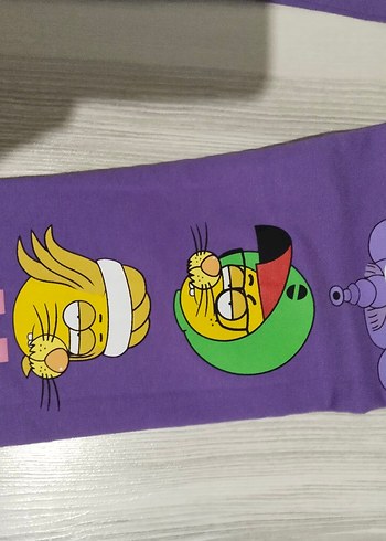 Mor Baskılı Kız Tayt Velcro Detaylı - Görsel 5