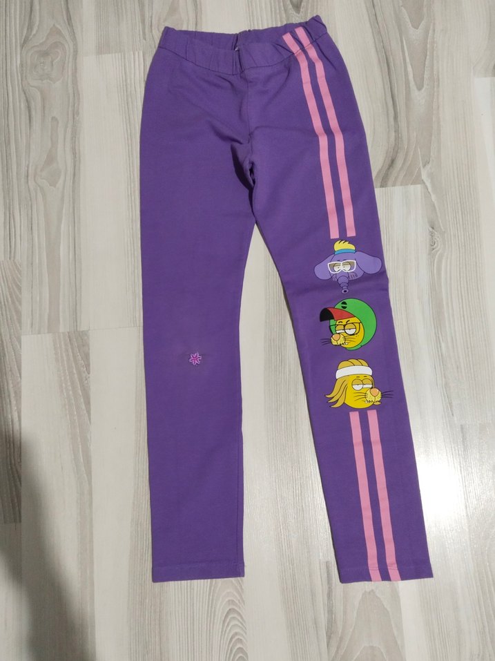 Mor Baskılı Kız Tayt Velcro Detaylı - Görsel 3