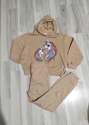 Kız Çocuk Unicorn Baskılı Kapüşonlu Takım - Görsel 2