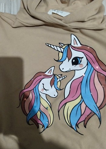Kız Çocuk Unicorn Baskılı Kapüşonlu Takım - Görsel 4