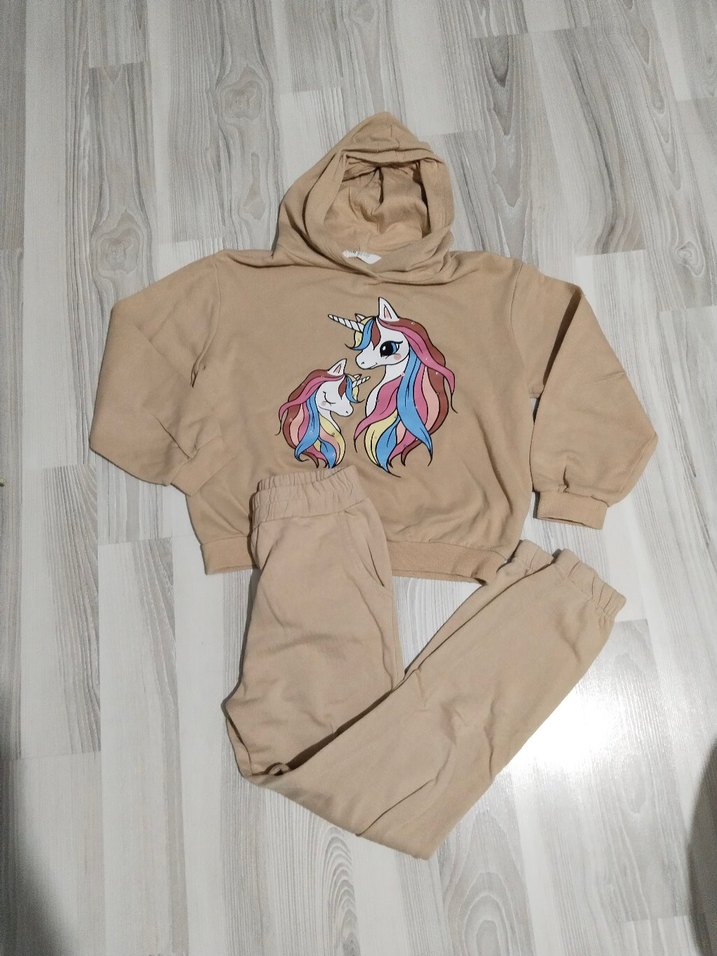 Kız Çocuk Unicorn Baskılı Kapüşonlu Takım - Görsel 2