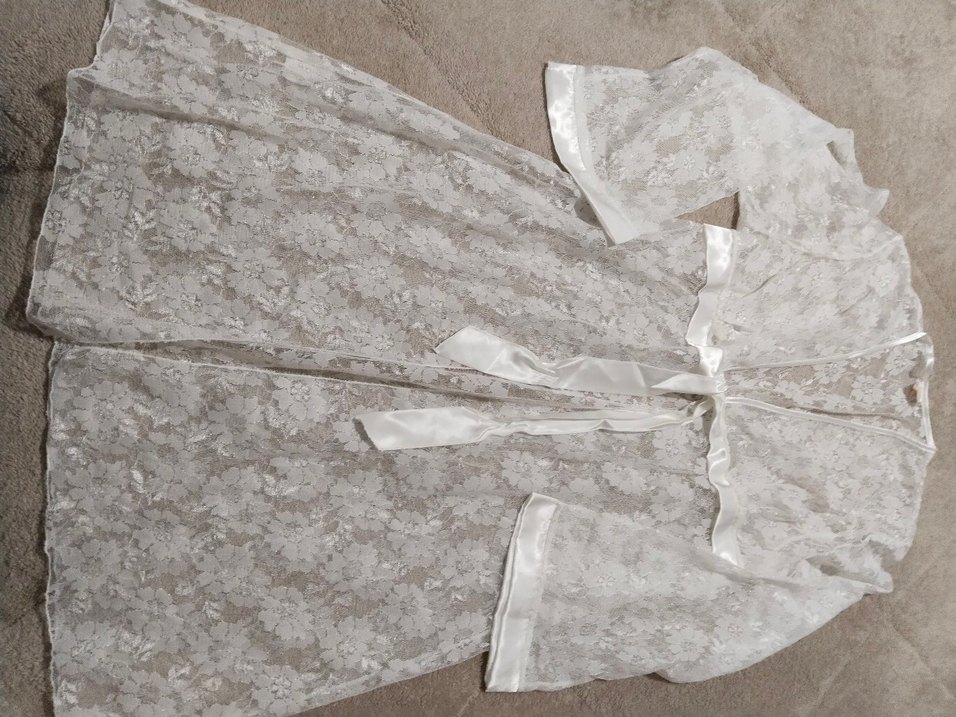 Beyaz Dantel Midi Kadın Sabahlık - Görsel 3