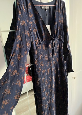 V Yaka Lacivert Kadın Uzun Elbise - Görsel 3