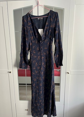 V Yaka Lacivert Kadın Uzun Elbise - Görsel 7