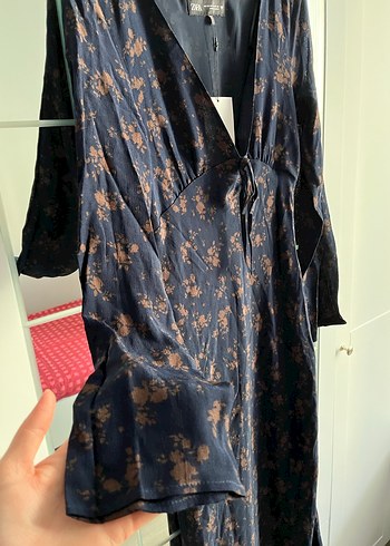 V Yaka Lacivert Kadın Uzun Elbise - Görsel 4