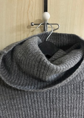 Gri Örgü Boğazlı Kadın Kazak - Görsel 5