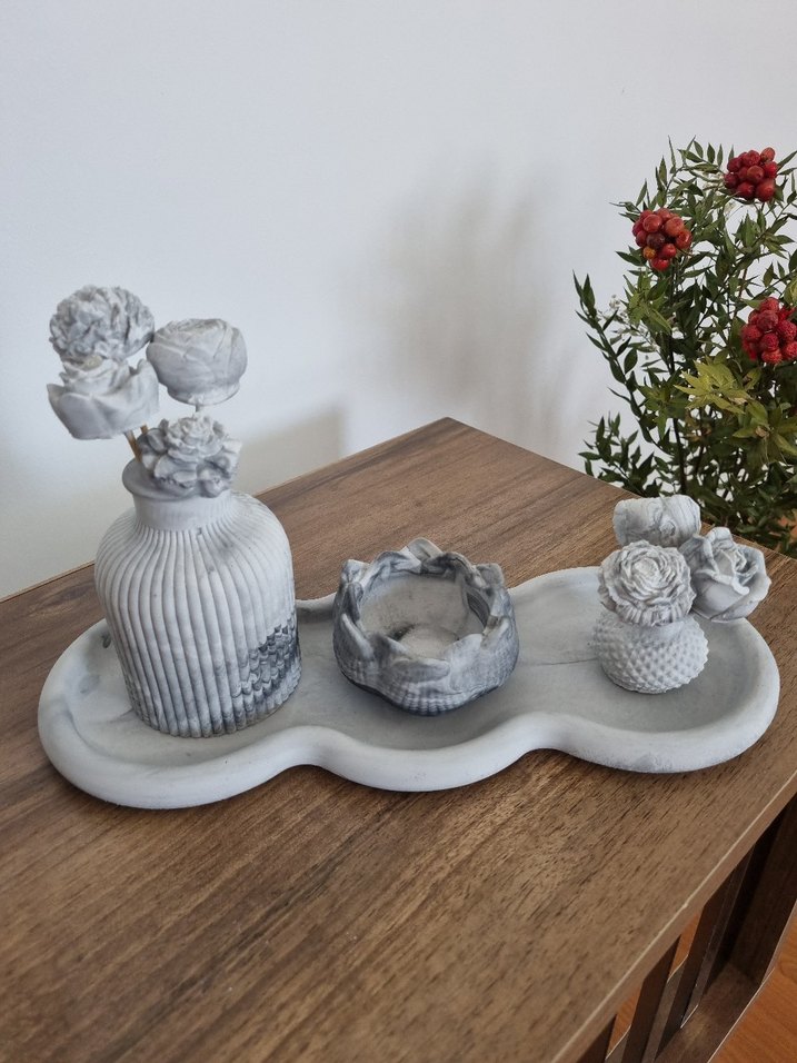 Gri Beyaz Seramik Dekoratif Biblo Seti - Görsel 4