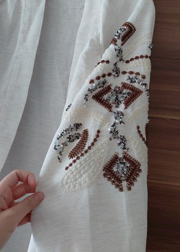 Nakışlı Uzun Kollu Bohem Keten Gömlek - Görsel 2