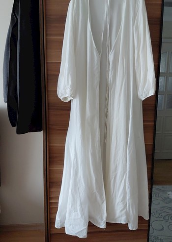 Beyaz Uzun pamuklu elbise - Görsel 3