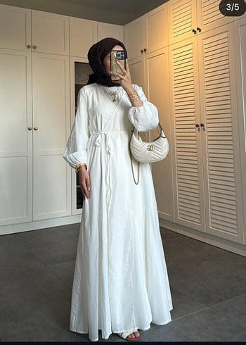 Beyaz Uzun pamuklu elbise - Görsel 2