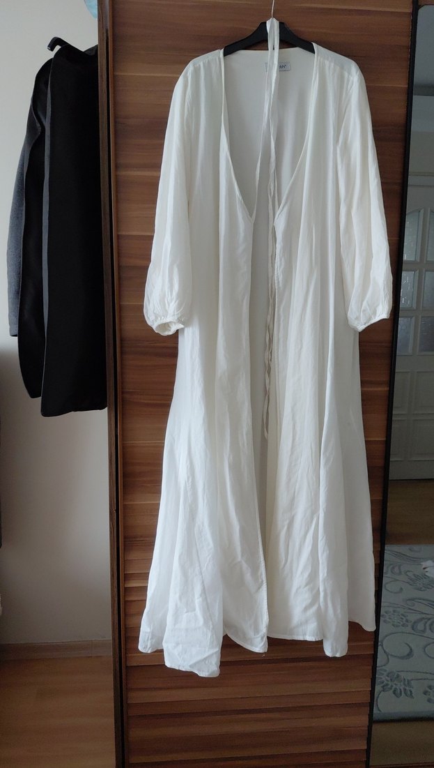 Beyaz Uzun pamuklu elbise - Görsel 3