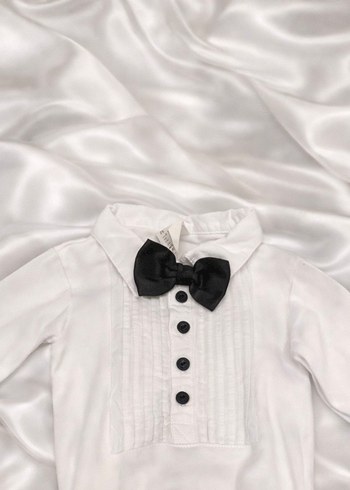 Papyonlu Uzun Kollu Beyaz Bebek Body - Görsel 3