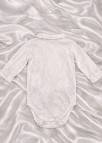 Papyonlu Uzun Kollu Beyaz Bebek Body - Görsel 4
