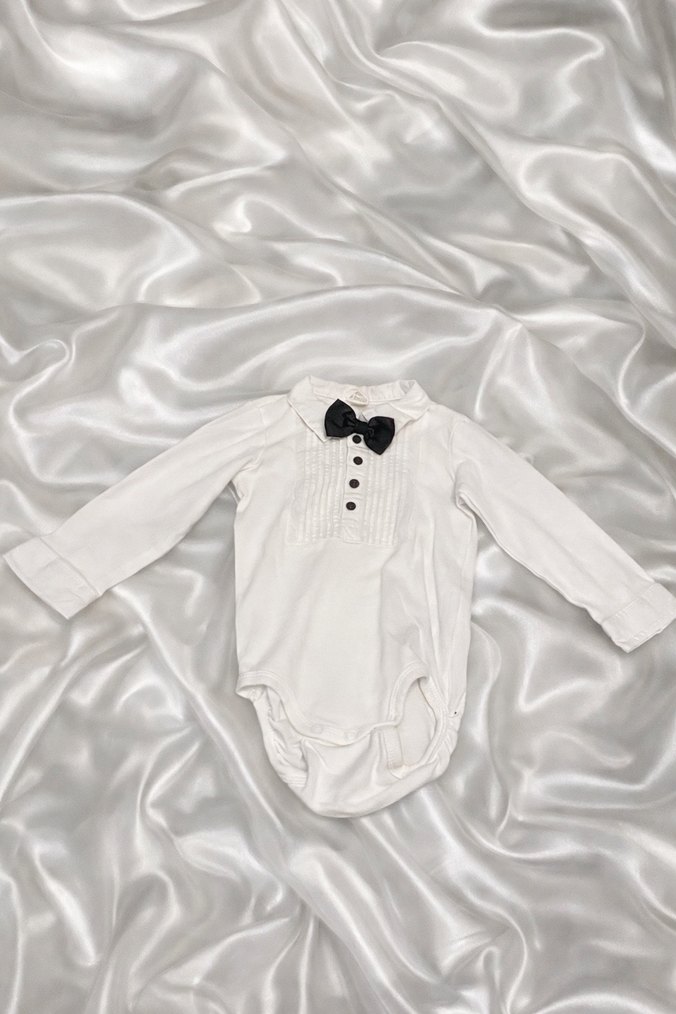 Papyonlu Uzun Kollu Beyaz Bebek Body - Görsel 2
