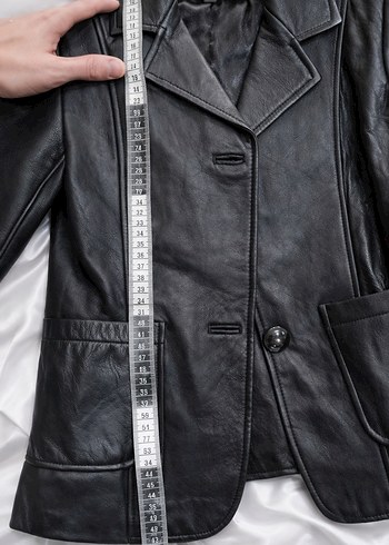 Düğmeli Siyah gerçek Deri Kadın Ceket - Görsel 7