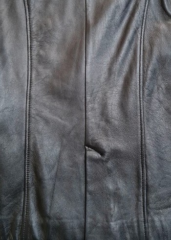 Düğmeli Siyah gerçek Deri Kadın Ceket - Görsel 5