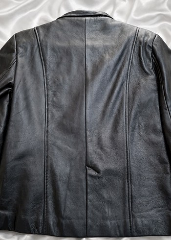 Düğmeli Siyah gerçek Deri Kadın Ceket - Görsel 8