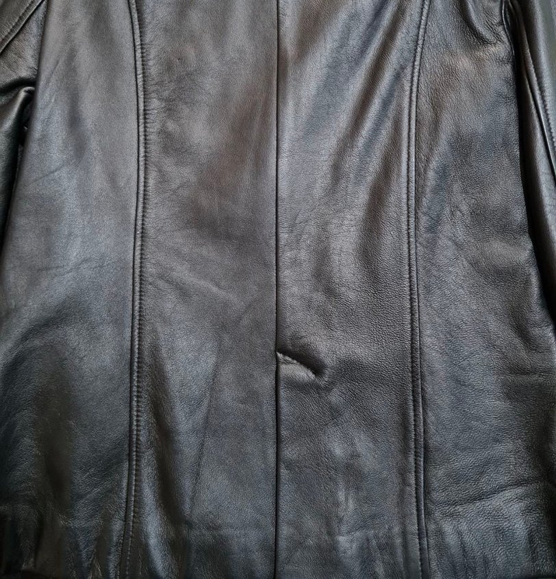 Düğmeli Siyah gerçek Deri Kadın Ceket - Görsel 5