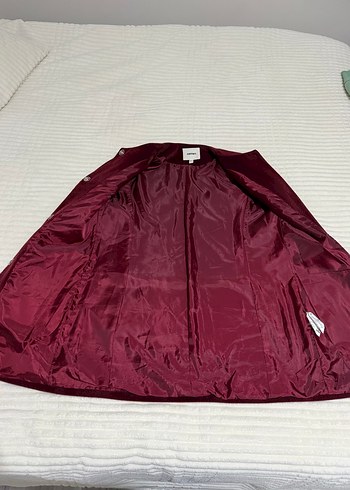 Bordo Kadife Düğmeli Kadın Kaban - Görsel 3