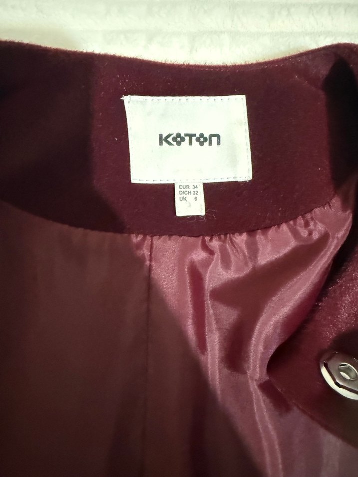 Bordo Kadife Düğmeli Kadın Kaban - Görsel 2