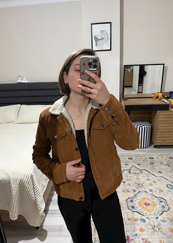 Düğmeli Kahverengi Süet Kadın Ceket - Görsel 4