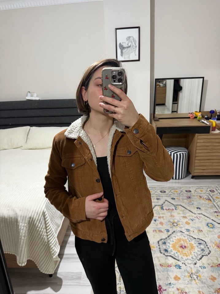 Düğmeli Kahverengi Süet Kadın Ceket - Görsel 4