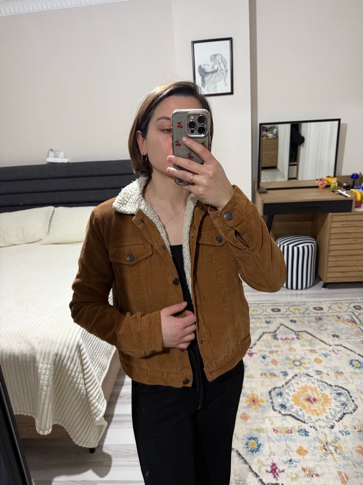 Düğmeli Kahverengi Süet Kadın Ceket - Görsel 5