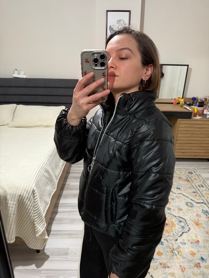 Siyah crop mont - Görsel 4