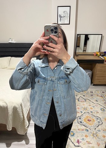 Düğmeli Kadın Mavi Denim Ceket - Görsel 4