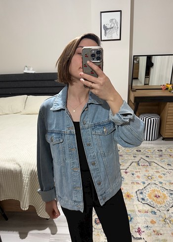 Düğmeli Kadın Mavi Denim Ceket - Görsel 7