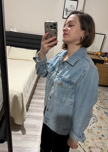 Düğmeli Kadın Mavi Denim Ceket - Görsel 6