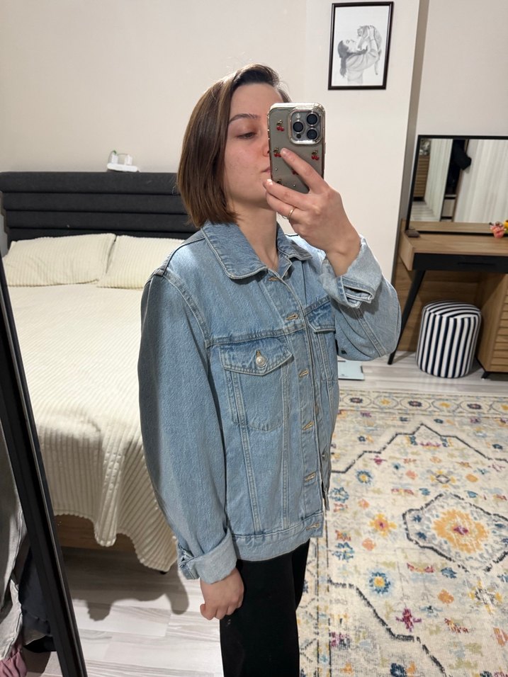 Düğmeli Kadın Mavi Denim Ceket - Görsel 5