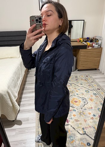 Kadın Mavi Kapüşonlu Fermuarlı Ceket - Görsel 6