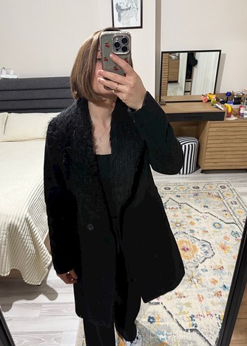 Siyah Yün Kaban, Kürklü Yaka - Görsel 9