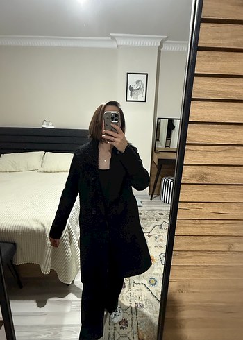 Siyah Yün Kaban, Kürklü Yaka - Görsel 4