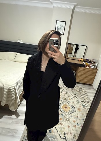 Siyah Yün Kaban, Kürklü Yaka - Görsel 8