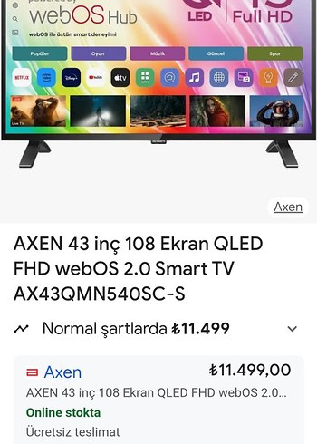 AXEN 39 İNC 99  EKRAN SMART LED TV.DAHİLİ UYDU ALİCİLİ. - Görsel 6