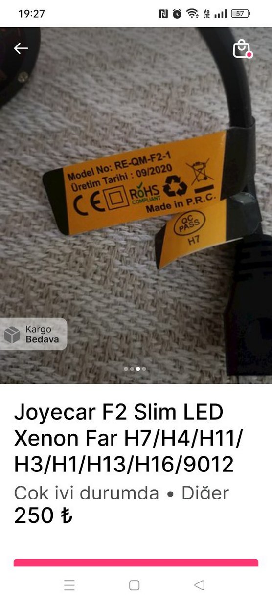 Joyecar H7  Slim LED Xenon Far H7/H4/H11 Altın - Görsel 3