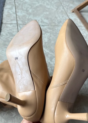 Bej Deri Drapeli Stiletto Kadın Çizme - Görsel 5