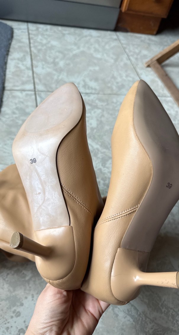 Bej Deri Drapeli Stiletto Kadın Çizme - Görsel 5