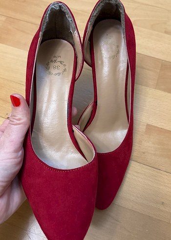 Klasik Kırmızı Süet Stiletto Topuklu - Görsel 4