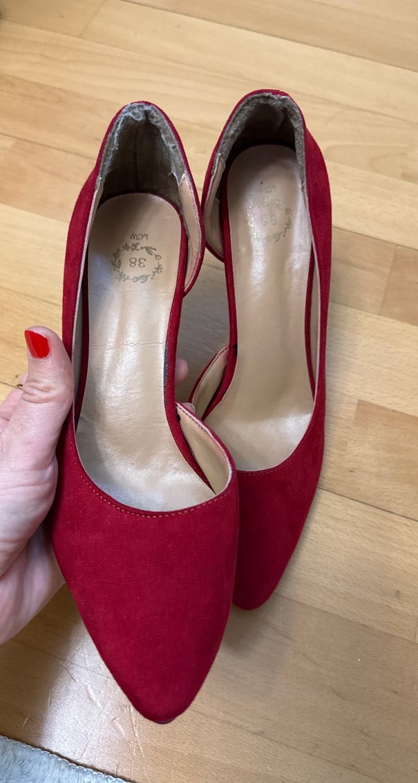 Klasik Kırmızı Süet Stiletto Topuklu - Görsel 4